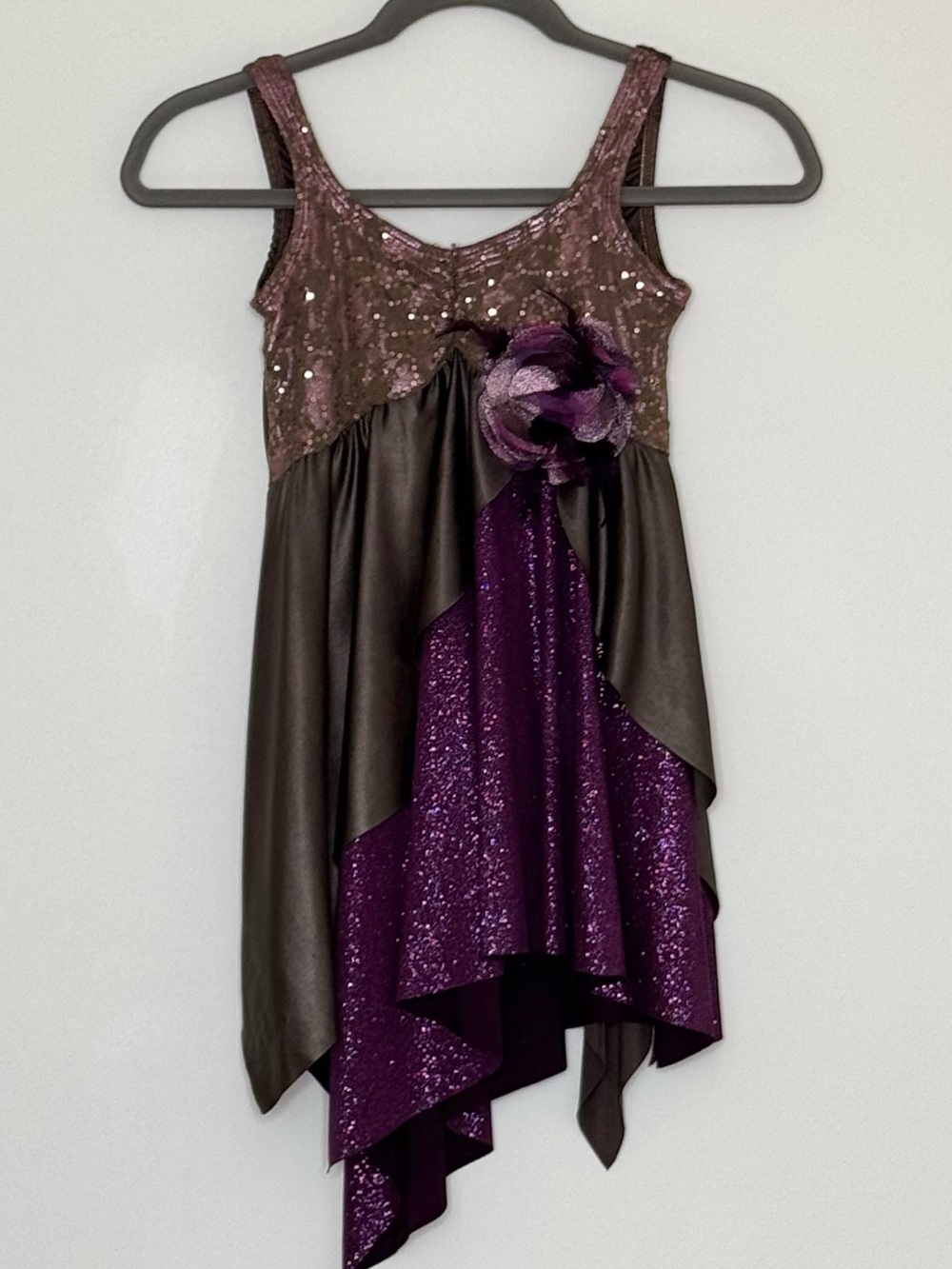 Curtain Call Purple and Brown Costume Dress with Floral Accent Child Large
